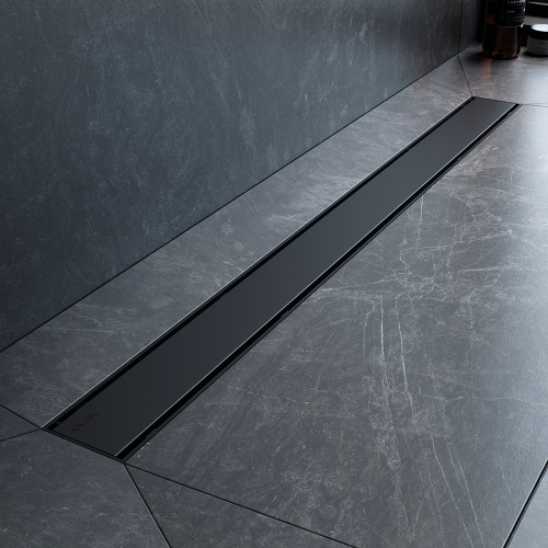картинка W02SC-U11-090-04BM PrimeFlow Трап для душа линейный универс затвор Tile 90см цвет черн мат от магазина Сантехстрой