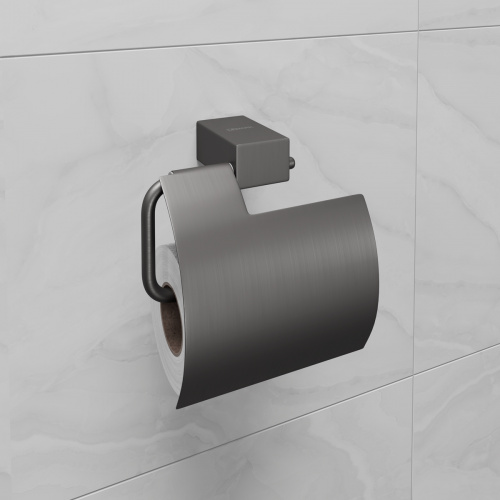 картинка Держатель для туалетной бумаги Lemark SMOOTH LINE с крышкой, графит (9726012) от магазина Сантехстрой