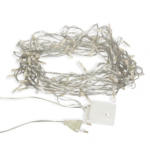 картинка Гирлянда светодиодная универсальная 100 LED ТЕПЛЫЙ БЕЛЫЙ 10 метров,  прозрачный ПВХ,  с контроллером от магазина Сантехстрой