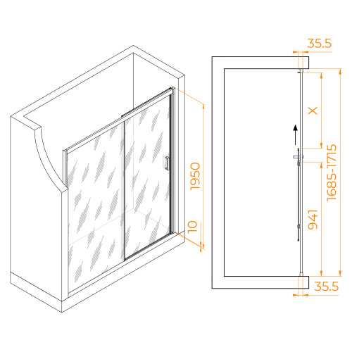 картинка Душевая дверь RGW PA-017B (Прозрачное, 1700) от магазина Сантехстрой