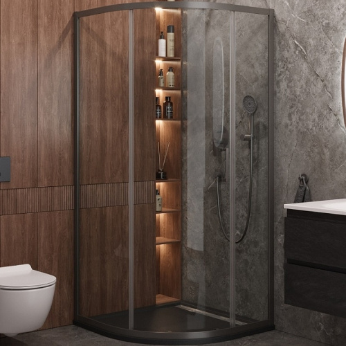 картинка Душевой уголок Cezares Molveno 90x90 MOLVENO-R-1-90-C-GM-IV профиль Оружейная сталь стекло прозрачное от магазина Сантехстрой