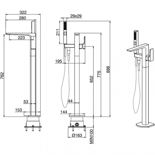 фото смеситель для ванны allen brau 5.21009-00 хром