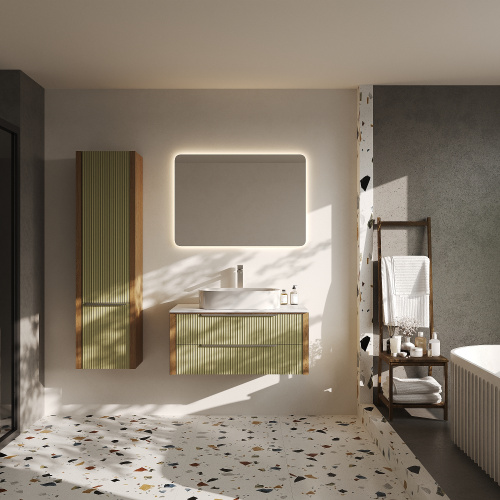 картинка Тумба со столешницей Валенсия 100, Зеленый тростник / Столешница компакт-плита, Белая от магазина Сантехстрой