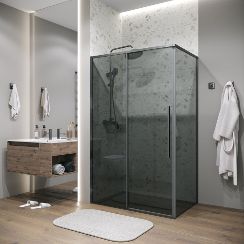 картинка Душевая перегородка 200.K33.01.80.42.10 Galaxy (80*195) графит сатин, стекло тонированное, 1 место от магазина Сантехстрой