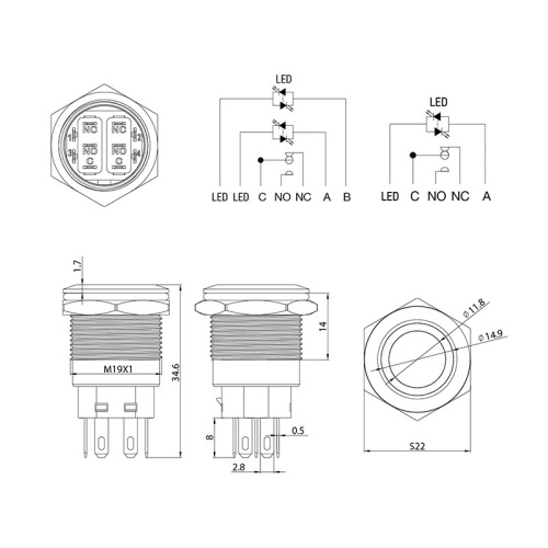 картинка Кнопка антивандальная Ø19 12В(LED) Фикс (5с) OFF-ON/ON-OFF подсв/синяя REXANT от магазина Сантехстрой