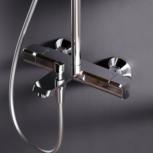 картинка F078F500 Func, душ. система: см-ль д/ванны/душа с ТМС, душ.штанга, верхн. душ квадр., ручн.душ, хром от магазина Сантехстрой