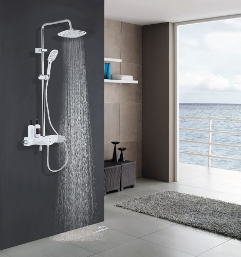 картинка Душевая система AZARIO с поворотным изливом, с термостатом, хром/белый (AZ-821) от магазина Сантехстрой