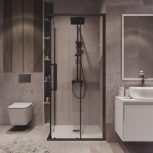 картинка Душ.ограждение 300.K33.02.8080.42.00 Cosmo (80*80*195) квадрат,раздвижн,графит сатин,стекло прозрач от магазина Сантехстрой
