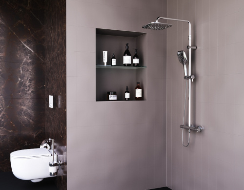 картинка DX218092000 Option, душевая система с ТМС для душа: верхний душ 230*230мм, ручной душ 120мм, 3 режим от магазина Сантехстрой