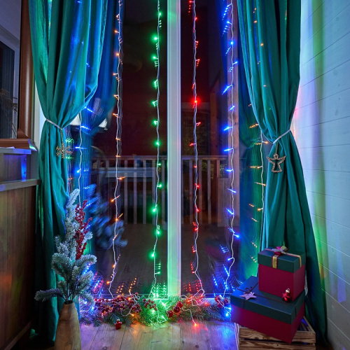 картинка Гирлянда Светодиодный Дождь 2x3 м,  свечение с динамикой,  прозрачный провод,  230 В,  диоды Мультиколор от магазина Сантехстрой