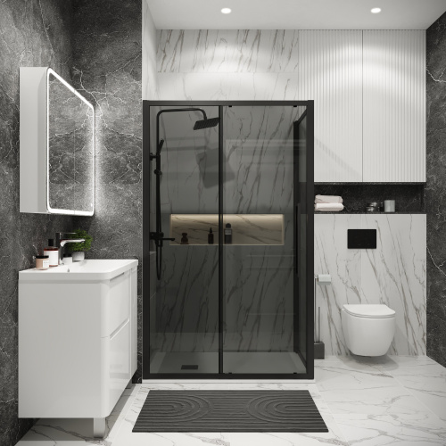 картинка Душевая перегородка 200.K33.02.90.21.10 Cosmo (90*195) черный матовый, стекло тонированное, 1 место от магазина Сантехстрой