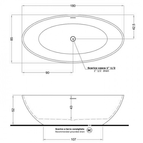картинка V307BL  CAREZZA | Ванна св/ст 170x80xx52h со сливом SOLID SURFACE бл.белый TREESSE от магазина Сантехстрой