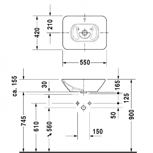 картинка Duravit Bacino Раковина накладная, 550*420, с переливом, с креплениями, цвет белый (СПЕЦЦЕНА со склада поставщика!) от магазина Сантехстрой