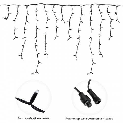 картинка Гирлянда Айсикл (бахрома) светодиодный,  5,6 х 0,9 м,  с эффектом мерцания, черный провод КАУЧУК,  230 В,  диоды ТЕПЛЫЙ БЕЛЫЙ,  240 LED NEON-NIGHT от магазина Сантехстрой