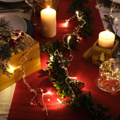 картинка Гирлянда светодиодная Жемчужинки 1,5 м,  10 LED,  прозрачный ПВХ,  цвет свечения теплый белый,  2 х АА (батарейки не в комплекте) NEON-NIGHT от магазина Сантехстрой