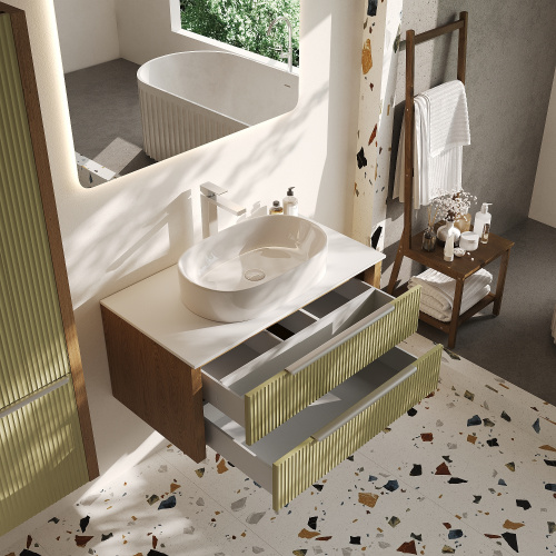 картинка Тумба со столешницей Валенсия 100, Зеленый тростник / Столешница компакт-плита, Белая от магазина Сантехстрой