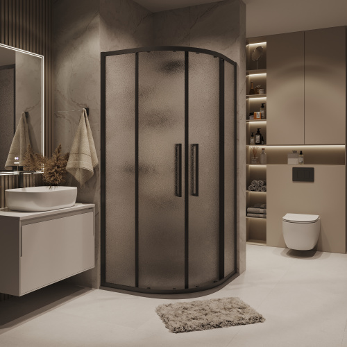 картинка Душ.ограждение 300.K33.02.9090.21.02 Cosmo (90*90*195) квадрат,раздвижн,черн. матов,стекло шиншилла от магазина Сантехстрой