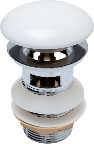 картинка Донный клапан латунь с переливом крышка керамика белый (333927) от магазина Сантехстрой