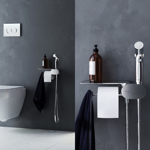 картинка F0202600 Like, гигиенический набор со смесителем для душа с полкой, хром, шт. от магазина Сантехстрой