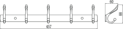 картинка Планка с крючками (5 крючков) Savol (S-00115B) от магазина Сантехстрой