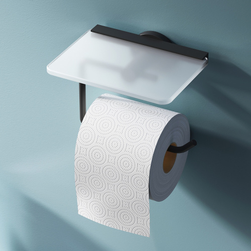 картинка Держатель туалетной бумаги AM.PM X-Joy A85A341522 с полкой Черный матовый от магазина Сантехстрой