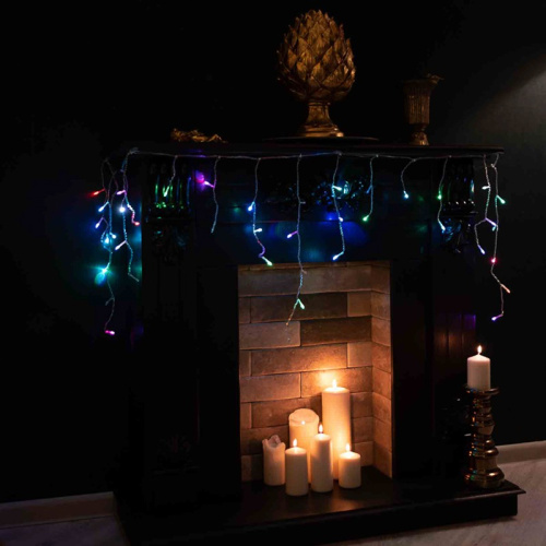 картинка Гирлянда Айсикл (бахрома) светодиодный,  1,8 х 0,5 м,  прозрачный провод,  230 В,  диоды RGB от магазина Сантехстрой