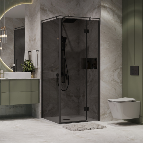 картинка Душевое ограждение Niagara Nova NG-2832-34BLACK (100х100х195) квадрат,черный матовый,дверь распашная,стекло тонированное,1 место от магазина Сантехстрой