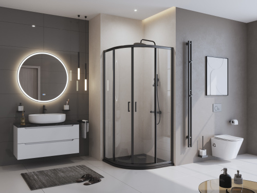 картинка Душевой поддон из искусственного мрамора в комплекте с сифоном BelBagno UNO TRAY-MR-UNO-R-90-550-35-NERO-CR от магазина Сантехстрой