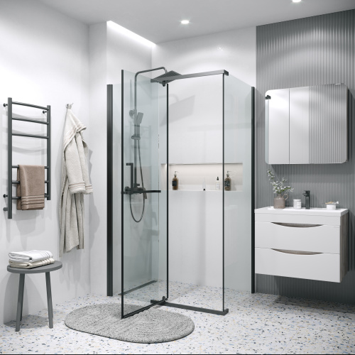 картинка Душ.ограждение 120.K33.03.1090.21.00 Pragma (100*90*195) черный матовый, стекло прозрачное, 2 места от магазина Сантехстрой
