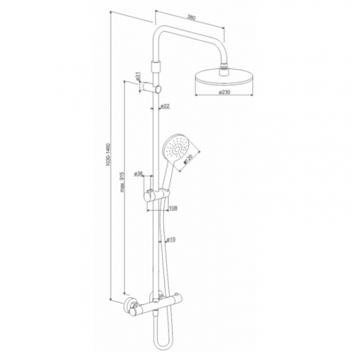 картинка DX218091300 Option, душевая система с ТМС для душа: верхний душ 230мм, ручной душ 120мм, ЧЁРНАЯ, 1 р от магазина Сантехстрой