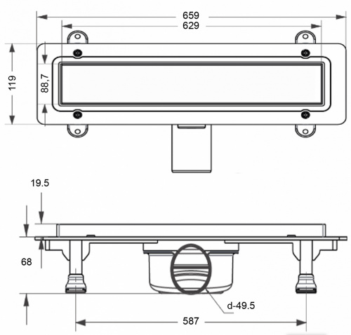 картинка Душевой лоток LORANTO PRIME SKALA LEGAL 60 см боковой сток D-50, 360*, решетка из нержавеющей стали под плитку, гидрозатвор сухой (4027.TY050K.060.1) от магазина Сантехстрой