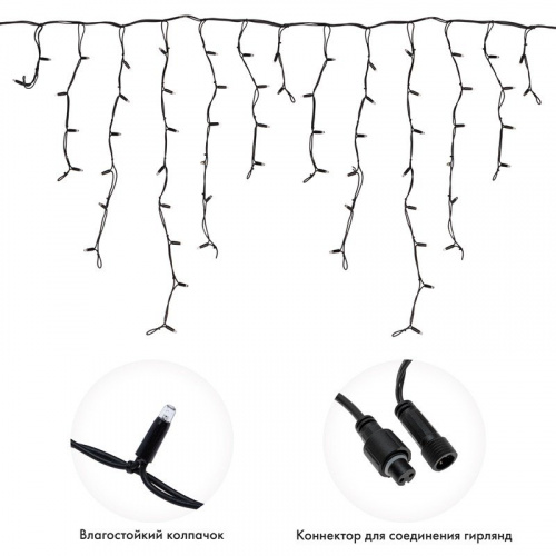 картинка Гирлянда Айсикл (бахрома) светодиодный,  5,6 х 0,9 м,  черный провод КАУЧУК,  230 В,  диоды белые,  240 LED NEON-NIGHT от магазина Сантехстрой