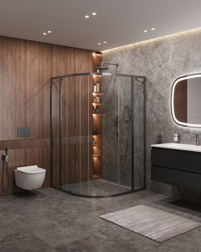 картинка Душевой уголок Cezares Molveno 120x120 MOLVENO-R-11-90+30-C-GM-IV профиль Оружейная сталь стекло прозрачное от магазина Сантехстрой