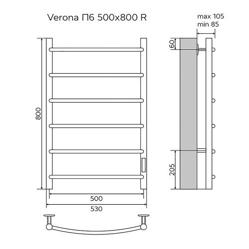 картинка Полотенцесушитель электрический AZARIO VERONA 500/800 6 секций, диммер справа, черный (AZ04858B) от магазина Сантехстрой