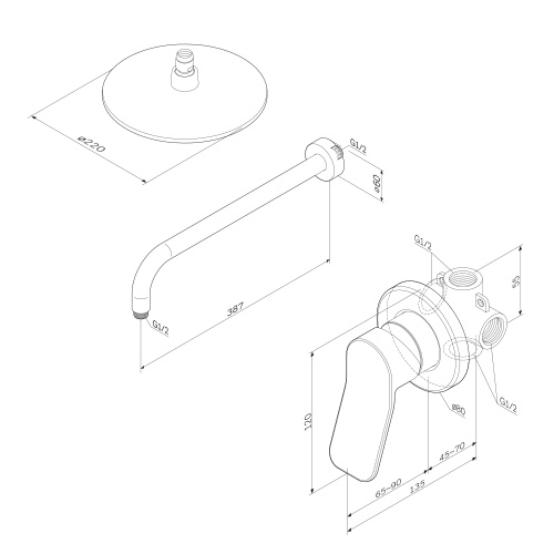картинка FB85A2R000 X-Joy, набор: см-ль д/душа, верхний душ 220 мм, держатель д/верхн.душа, хром, шт. от магазина Сантехстрой