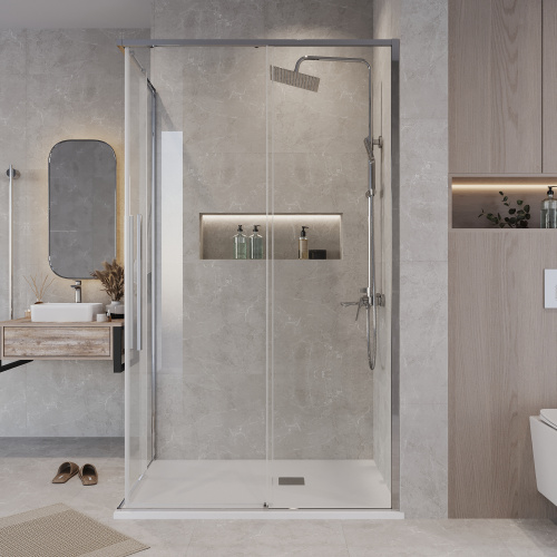 картинка Душевое ограждение Grossman Galaxy 1/2.K33.01.11.10.00-1/2.K33.01.90.10.00 (110х90х195) раздвижная,хром,стекло прозрачное,2 места от магазина Сантехстрой