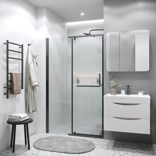 картинка Дверь в нишу 100.K33.03.100.21.02 Pragma (100*195) черный матовый, стекло шиншилла, 1 место от магазина Сантехстрой