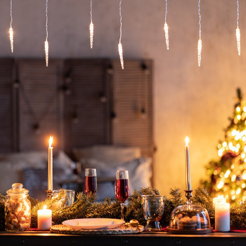 картинка Гирлянда Сосульки 1,5х0,25 м,  прозрачный провод,  теплый белый цвет свечения NEON-NIGHT от магазина Сантехстрой