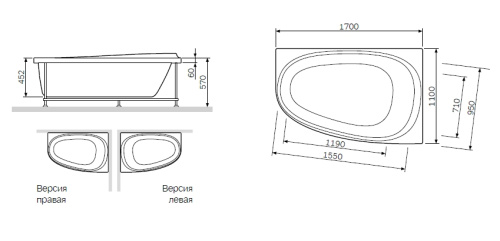 картинка W80A-170R110W-R Like, каркас 170х110 см, правосторонний, шт от магазина Сантехстрой
