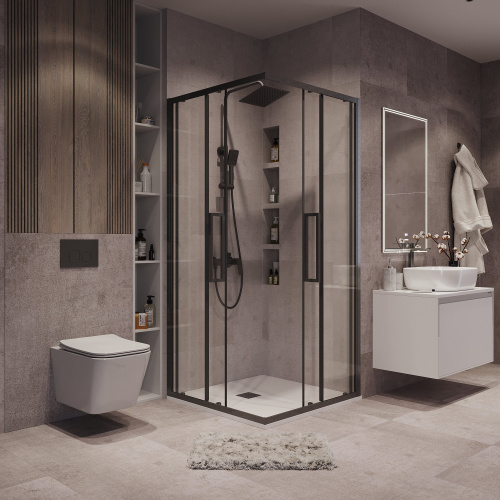 картинка Душ.ограждение 300.K33.02.9090.42.00 Cosmo (90*90*195) квадрат,раздвижн,графит сатин,стекло прозрачн от магазина Сантехстрой