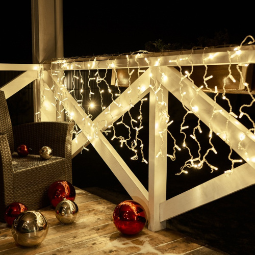 картинка Гирлянда светодиодная Занавес (Дождь),  2х0,8м,  160 LED ТЕПЛЫЙ БЕЛЫЙ,  прозрачный ПВХ,  IP65, эффект мерцания,  230В,  соединяется (нужен шнур питания 303-500-1) от магазина Сантехстрой