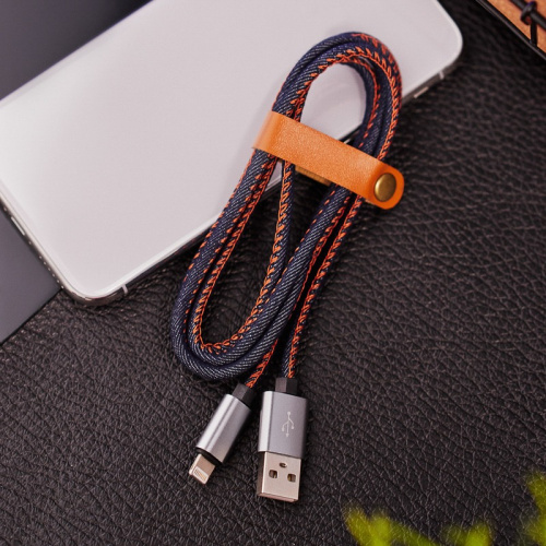 картинка Кабель USB-Lightning для iPhone/2,4A/nylon/denim/1m/REXANT от магазина Сантехстрой