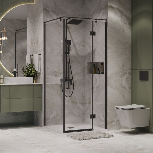 картинка Душевое ограждение Niagara Nova NG-6832-34ВLACK (100х100х195) квадрат,черный матовый,двери распашные,стекло прозрачное,1 место от магазина Сантехстрой
