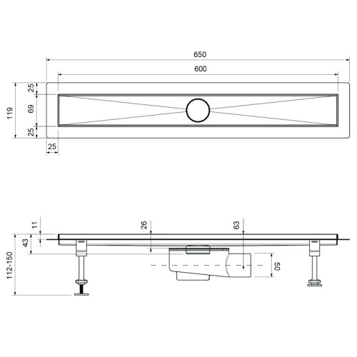 картинка Душевой лоток TIMO Drain System 600 с двусторонней панелью "plate" под плитку, Золото матовое (DS230206/17) от магазина Сантехстрой