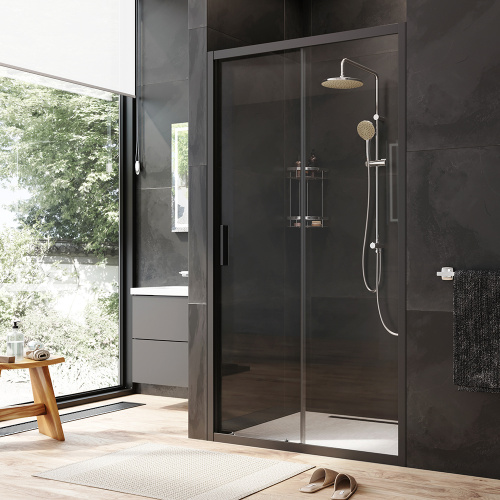 картинка W90G-110-1-195BT Gem Solo Дверь душевая 110х195, стекло прозрачное, профиль черный матовый от магазина Сантехстрой