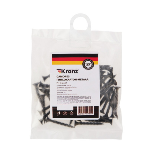 картинка Саморез гипсокартон-металл KRANZ 3.5х32, пакет (50 шт. /уп. ) от магазина Сантехстрой