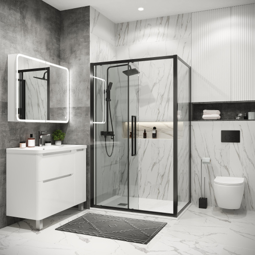 картинка Душевая перегородка 200.K33.02.80.42.00 Cosmo (80*195) графит сатин, стекло прозрачное, 1 место от магазина Сантехстрой