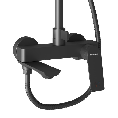 картинка Душевая стойка Galaxy 500.K35.01.210 с верхним душем, ручной лейкой и смесителем, черный матовый от магазина Сантехстрой