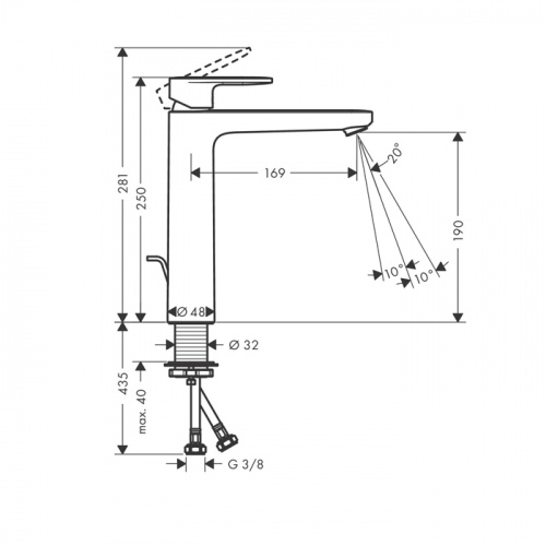 картинка HG Vernis Blend Смеситель для раковины 230, на 1 отв, с донным клапаном, излив 169мм, h190мм, цвет: хром от магазина Сантехстрой