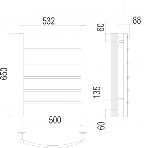 картинка Полотенцесушитель Terminus Классик П6 500х650 электро от магазина Сантехстрой